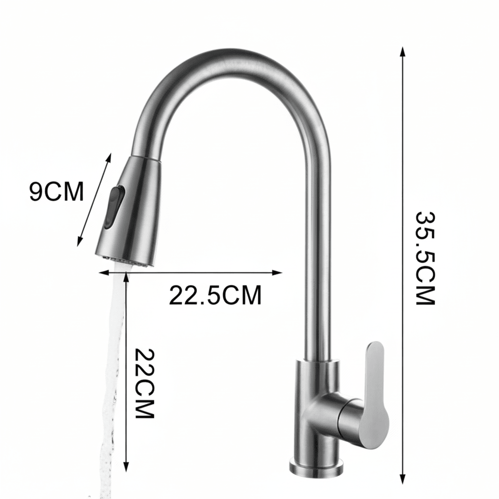 Essential kitchenware fixture: a modern pull-out spray faucet designed for busy home kitchens.