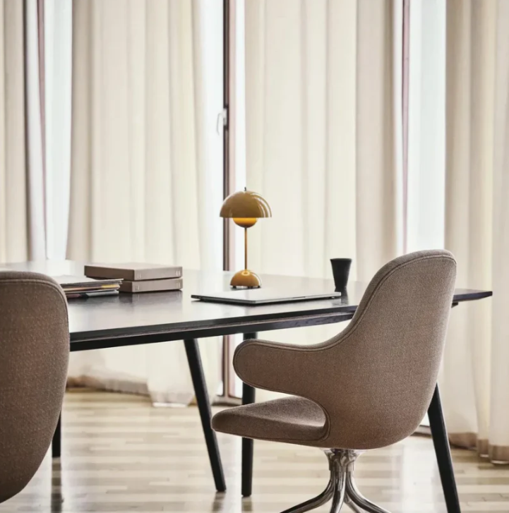 White modern LED touch control table lamp, perfect for minimalist home office setup.