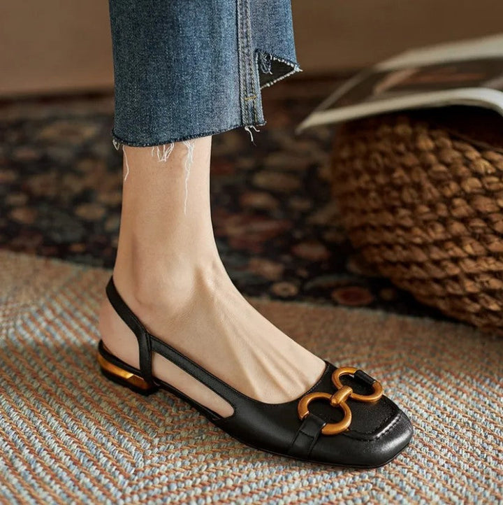 Side view of ergonomic women's orthopedic buckle sandals, designed for supportive all-day comfort.