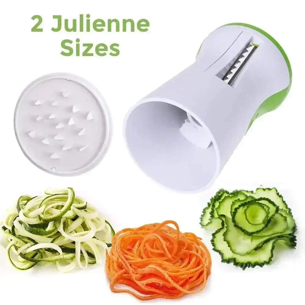 Compact manual spiralizer efficiently makes perfect zucchini noodles. Essential kitchen tool for low-carb & healthy dishes.