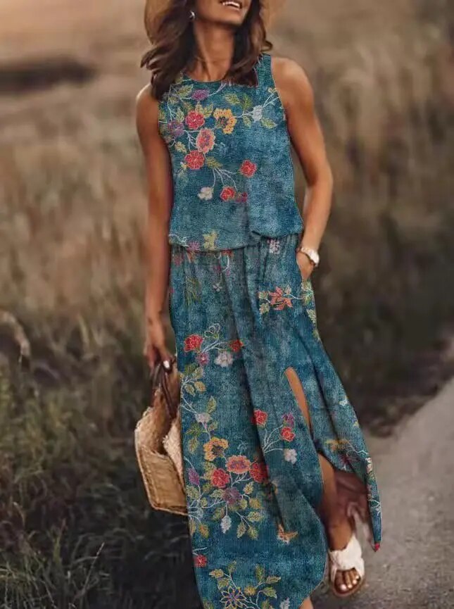 Women's Floral Crop Top & Maxi Skirt Set