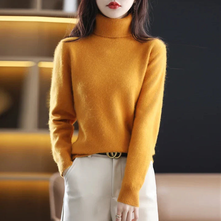 Versatile women's turtleneck top, suitable for both casual and formal wear.