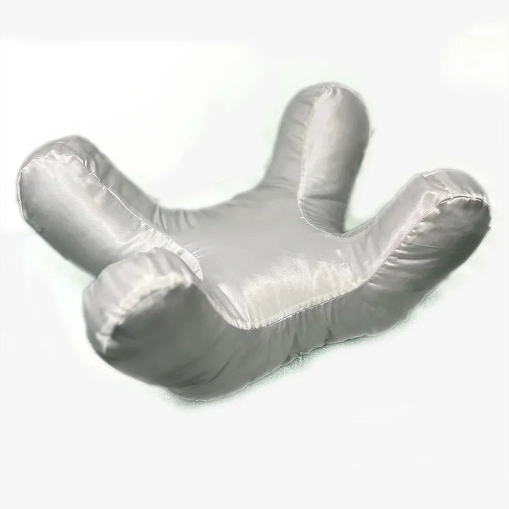 Ergonomic face pillow & satin case for beauty sleep. Reduces facial wrinkles, prevents acne, and protects eyelashes.