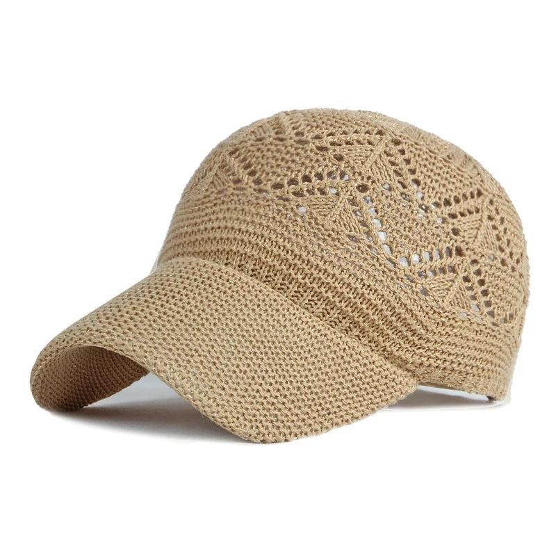 Women's summer baseball cap. Adjustable knit hat with breathable mesh for ultimate sun protection on sunny days.