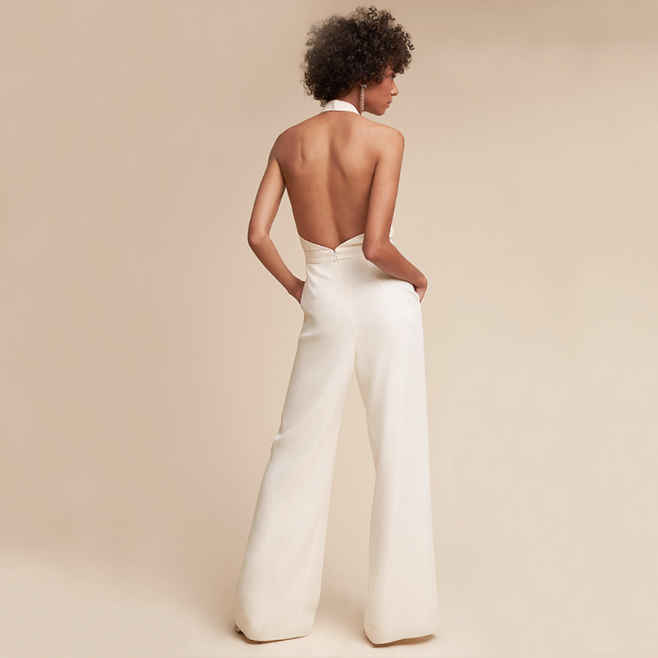 Women's Wide-Leg Jumpsuit V-Neck Sleeveless Backless