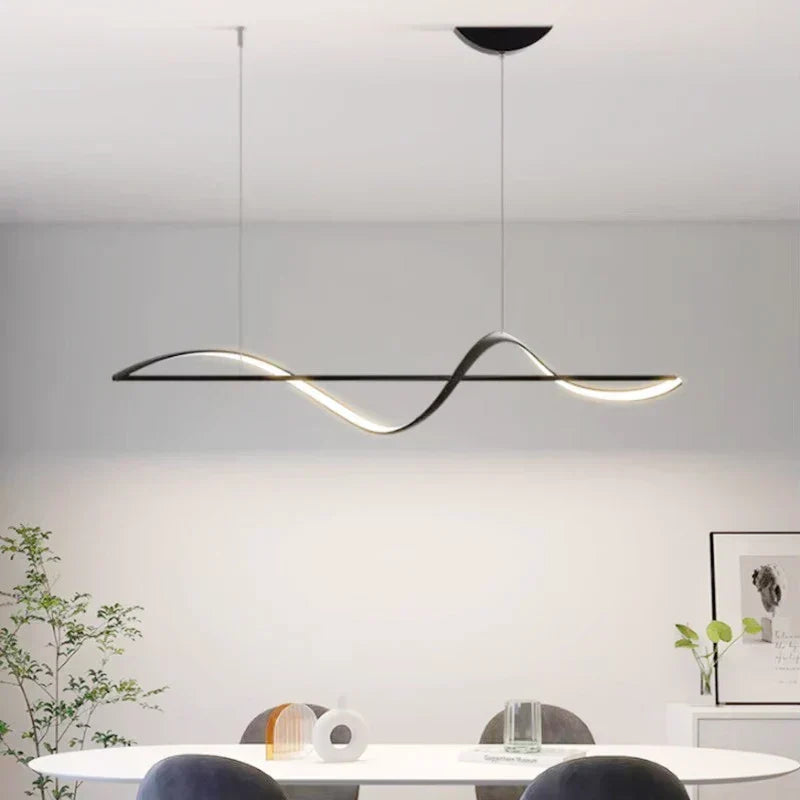 Elegant wavy LED ceiling lamp, contemporary decor for kitchen & dining areas.