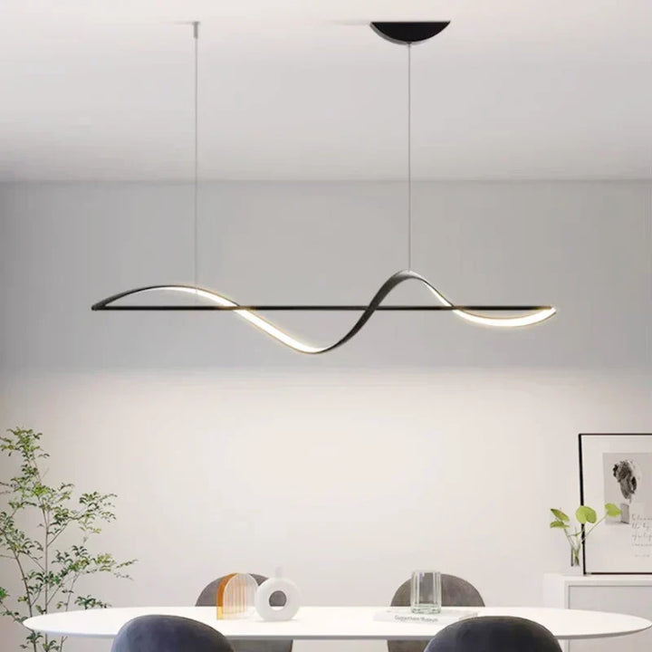 Elegant wavy LED ceiling lamp, contemporary decor for kitchen & dining areas.
