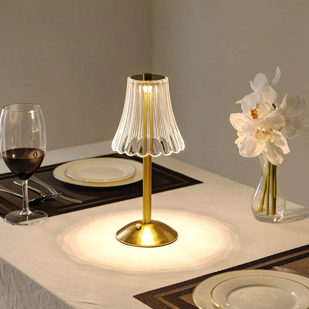 Luxurious Golden Crystal LED Table Lamp, cordless and dimmable, ideal for sophisticated interiors.