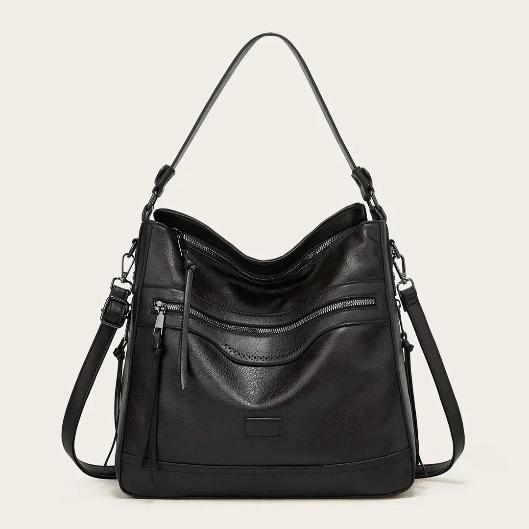Stylish women's vintage leather shoulder & crossbody bag. Classic design for daily fashion or work. Brown & black.