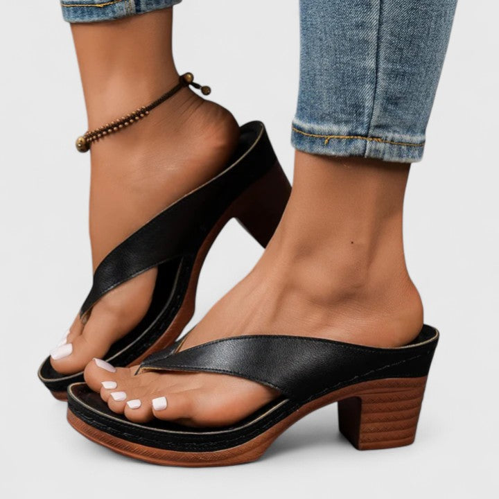 Women's Block Heel Thong Sandals with Ankle Strap