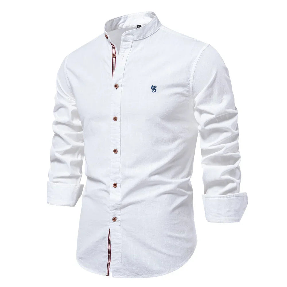 Men's long sleeve slim fit button-up shirt. Versatile, modern menswear for work, casual, office, everyday.