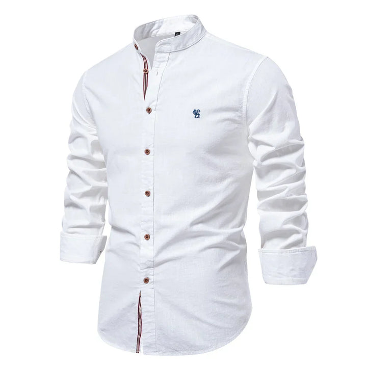Men's long sleeve slim fit button-up shirt. Versatile, modern menswear for work, casual, office, everyday.