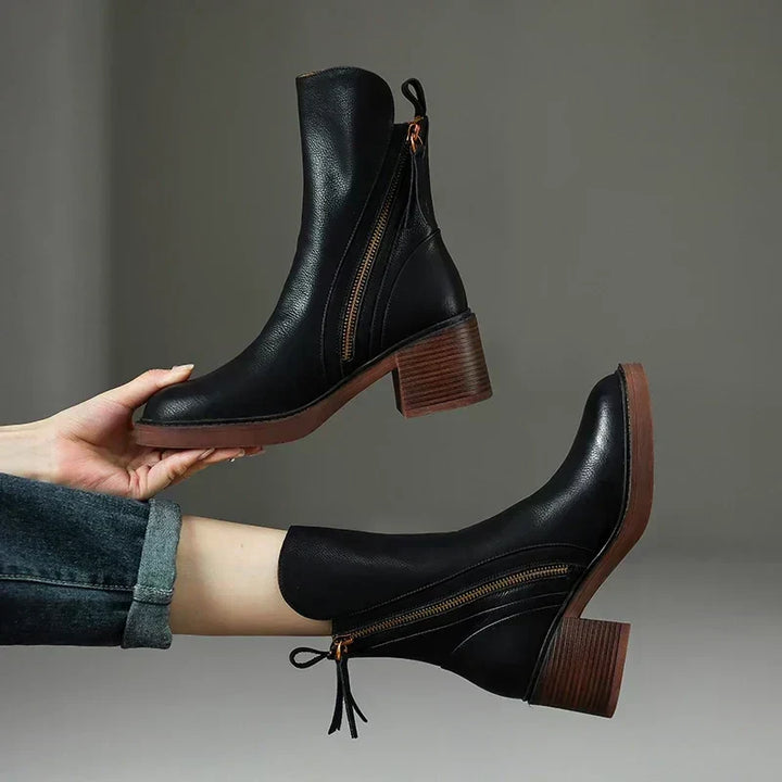 Women's Emery zip ankle boots with platform heel. Elegant, comfortable fall/winter fashion. Classic versatile footwear.