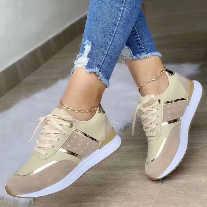 Women's Lace Up Platform Sneakers with Gold Detail