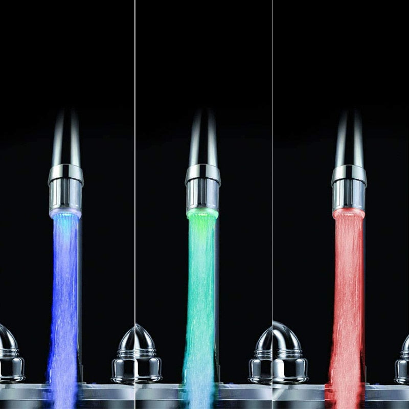 Dynamic multicolor LED water glow faucet light for modern kitchen & bathroom. Instantly upgrades sink aesthetics.