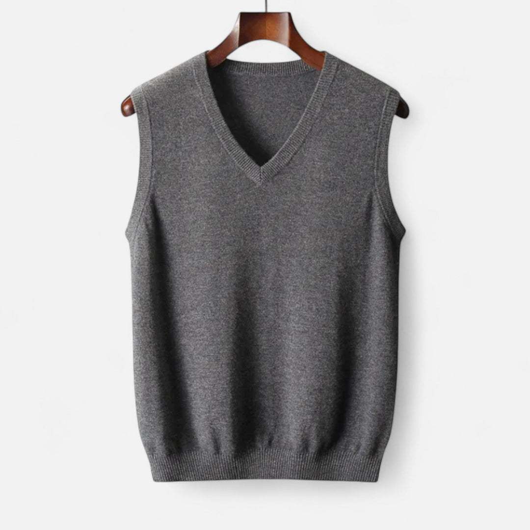 Men's classic Merino wool V-neck knit vest. Soft, comfortable, and perfect for elegant layering year-round.