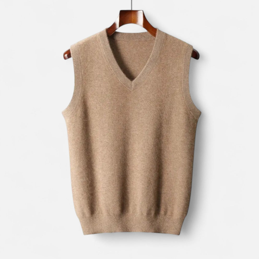 Sophisticated men's Merino wool V-neck knit vest for formal wear. Classic style, soft & comfortable.