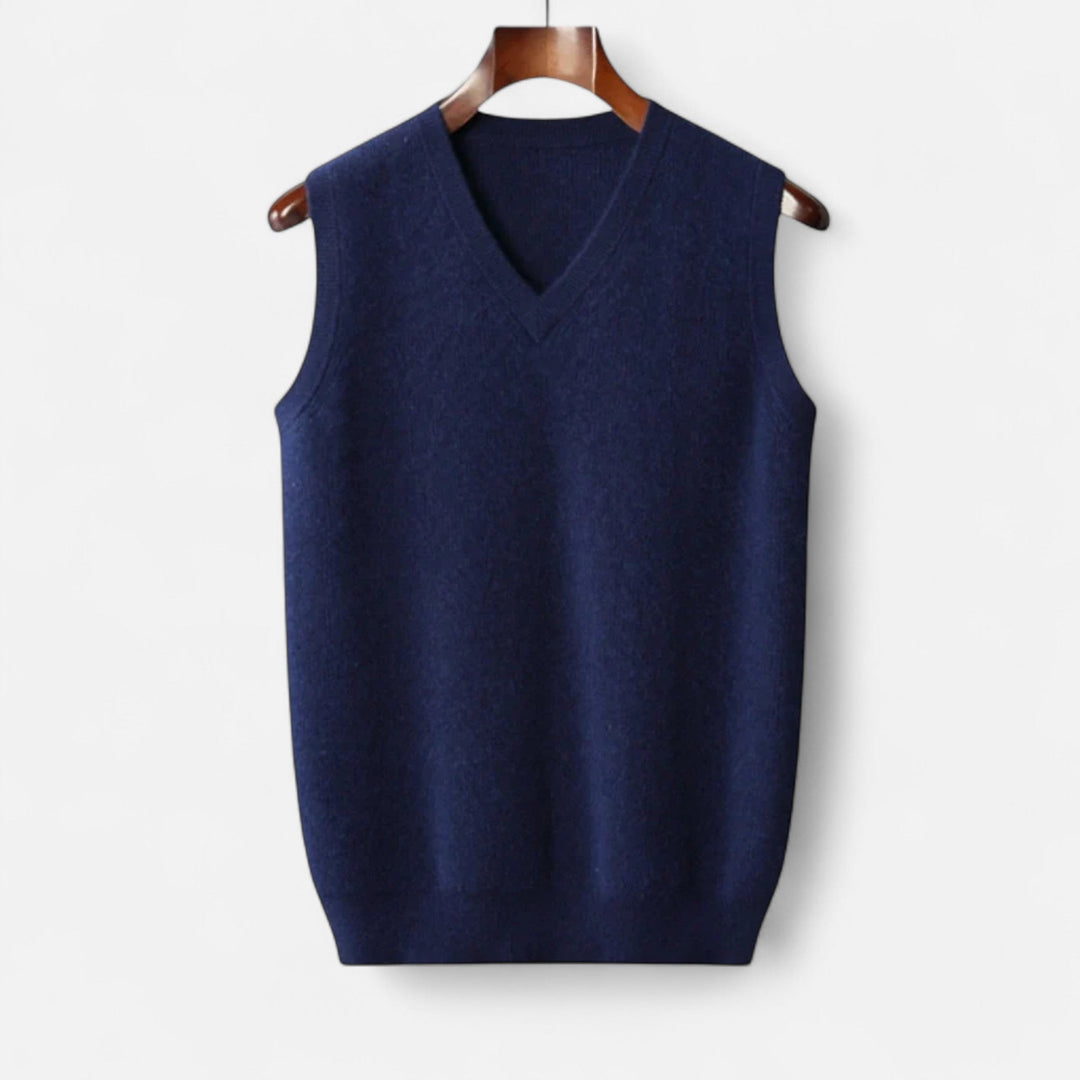Classic men's V-neck knit vest, 100% pure Merino wool. An elegant & versatile layering fashion staple.