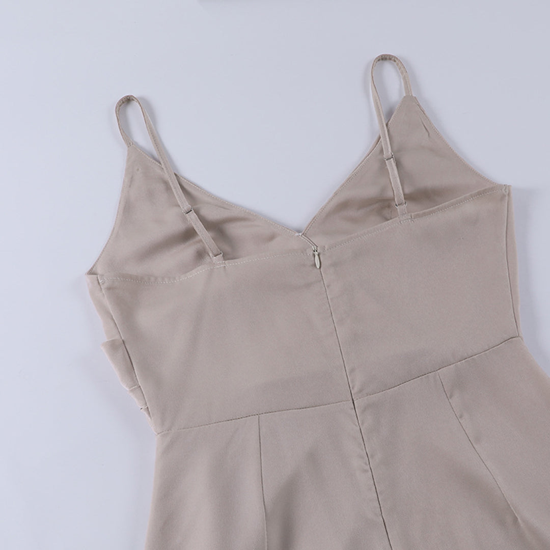 Elegant women's evening maxi dress with a draped wrap bodice, thigh-slit, perfect for formal events.