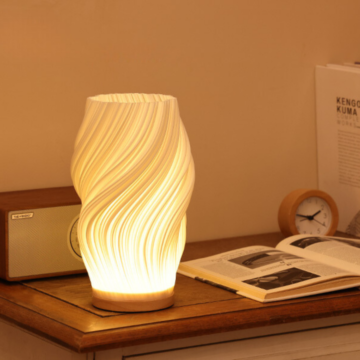 Desk accent: Nvroome Sculpted Wavecrest lamp, dimmable warm & natural light.