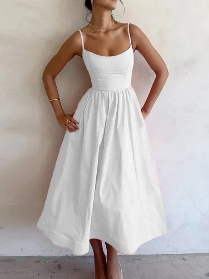 Versatile women's elegant scoop neck maxi dress. Sleeveless A-line strap dress, great for parties, evenings & summer.