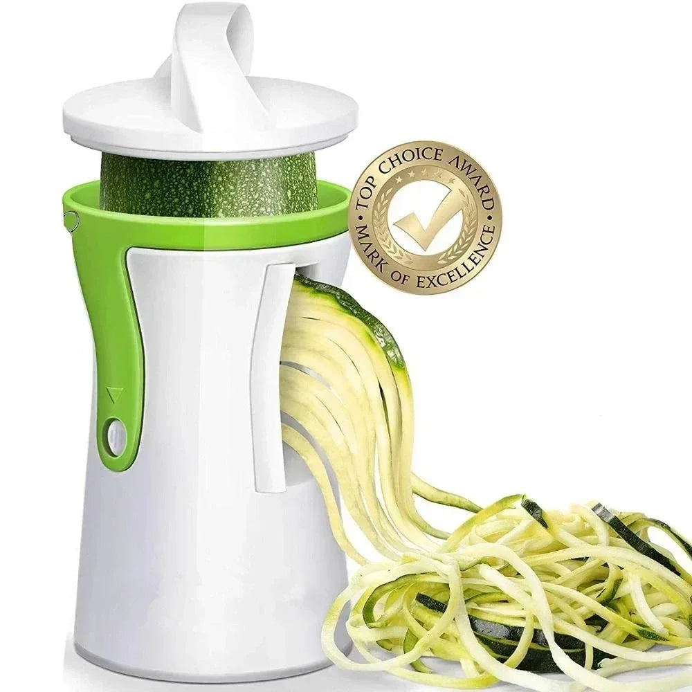 Manual kitchen spiralizer for vegetables & cheese. Create healthy zucchini noodles easily. Compact & BPA-free for food prep.