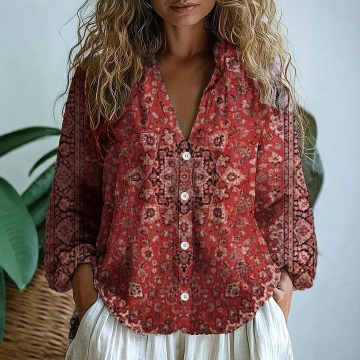 Women's Relaxed Blouse with Botanical Print