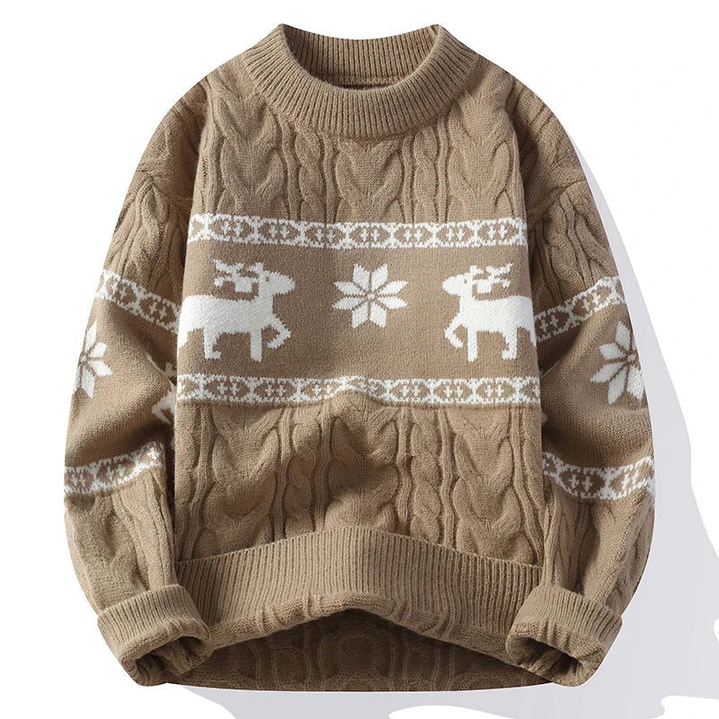 Cozy men's knit sweater for winter. Features a classic deer design, thick & warm for ultimate comfort.