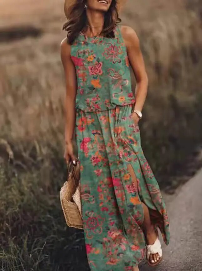 Women's Floral Crop Top & Maxi Skirt Set