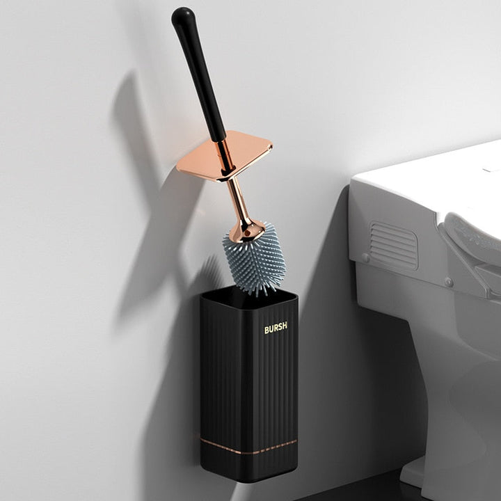Sleek white wall-mount toilet brush & holder, ideal for small bathrooms, keeps floors clean.