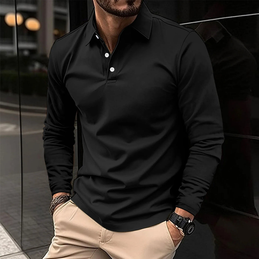 Classic men's long-sleeve polo shirt, a comfortable smart casual top for modern men's everyday fashion.