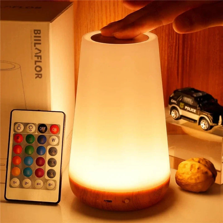 Unisex RGB LED night light, touch dimmable, with remote control. Perfect for mood lighting.