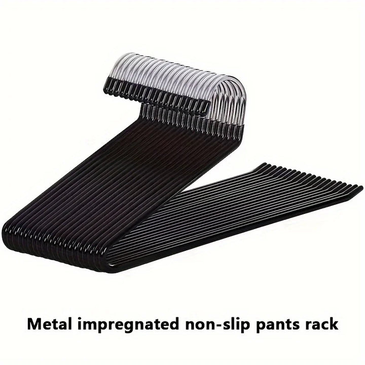 Anti-rust open metal trouser hangers. Durable, space-saving design for pants & skirts. A perfect closet solution.