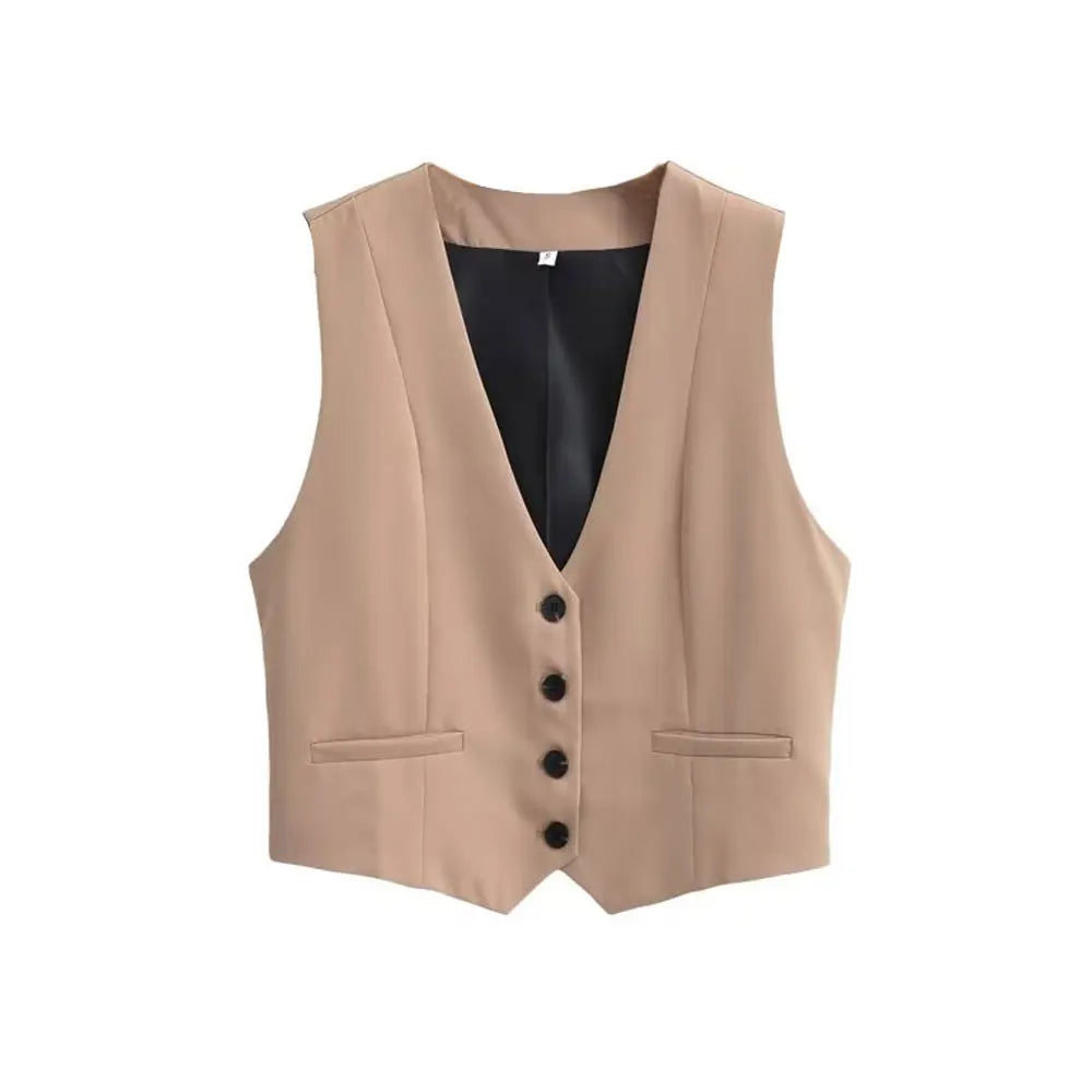 Elegant women's sleeveless tailored vest, a fashionable layering piece for chic and smart outfits.