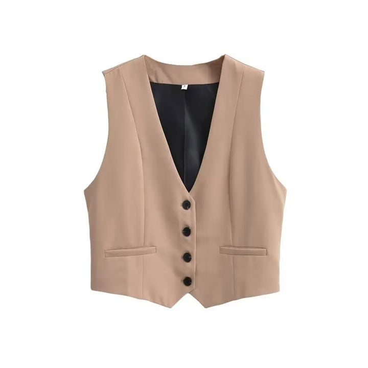 Elegant women's sleeveless tailored vest, a fashionable layering piece for chic and smart outfits.