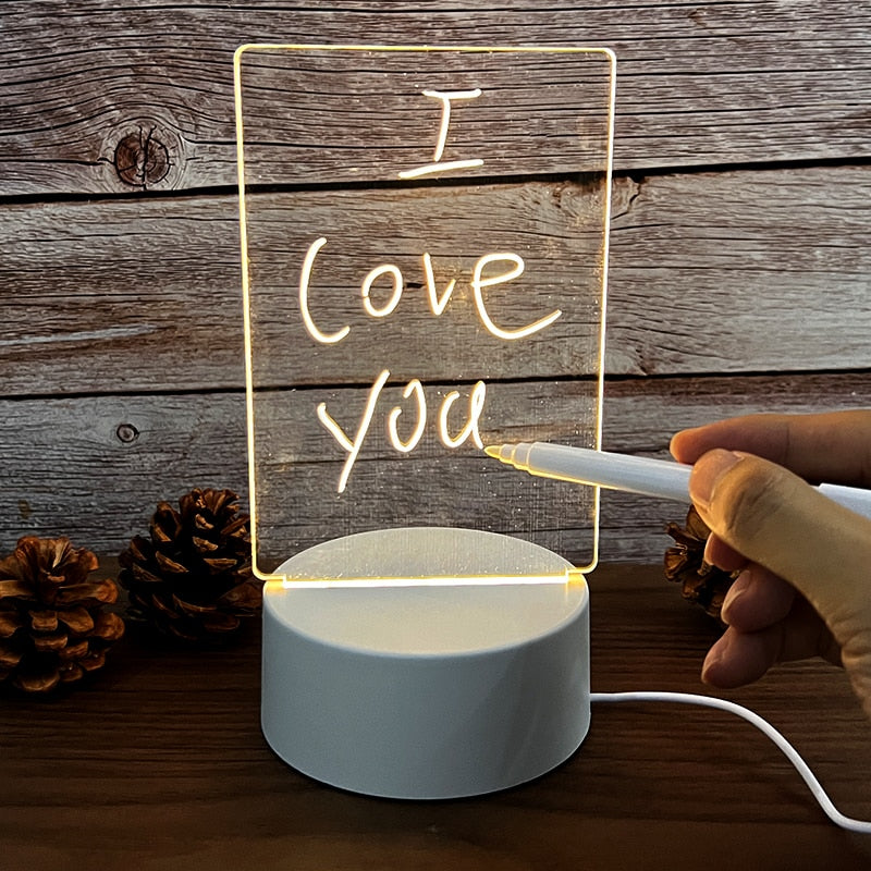 LED message board with erasable pen, clear acrylic for notes, daily tasks, or office reminders.