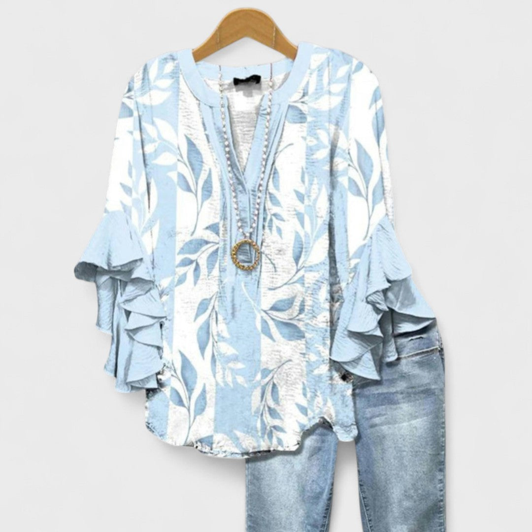 Versatile women's elegant top with ruffled sleeves, ideal for office wear and everyday style.