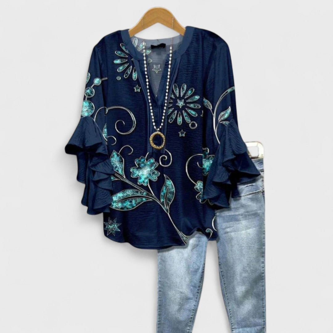 Office-ready women's elegant blouse with charming ruffled sleeves for a professional, stylish look.
