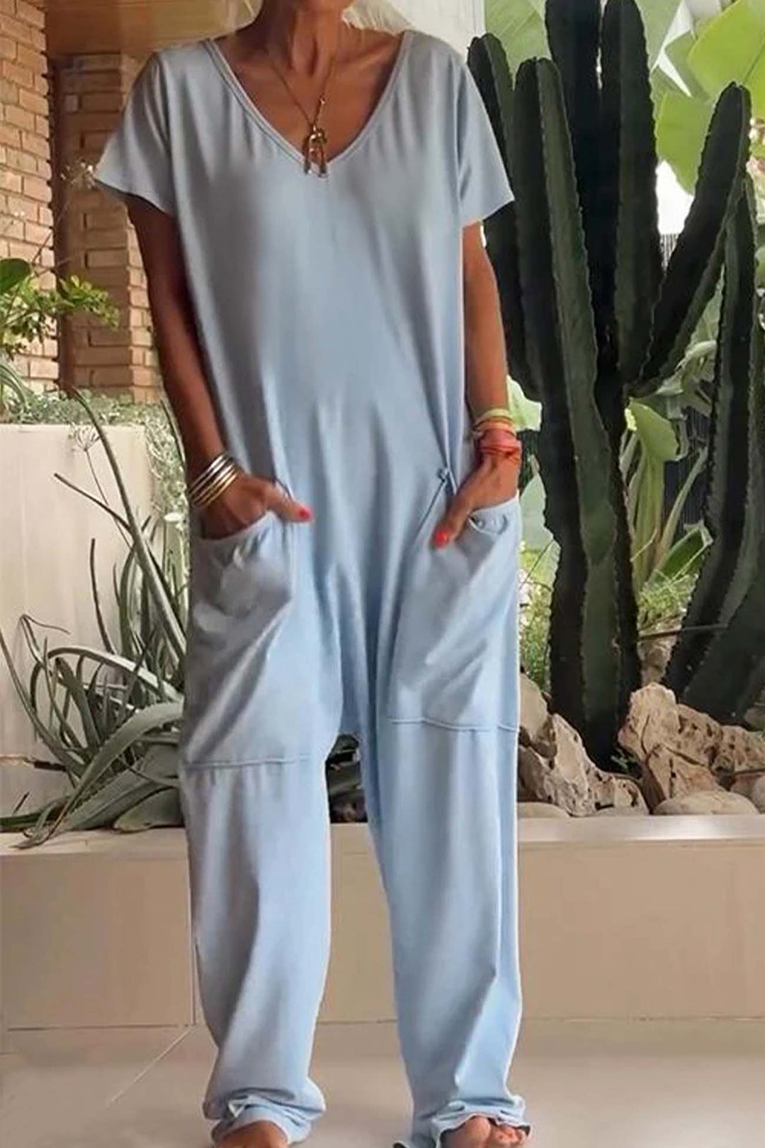 Women's V-Neck Short Sleeve Jumpsuit