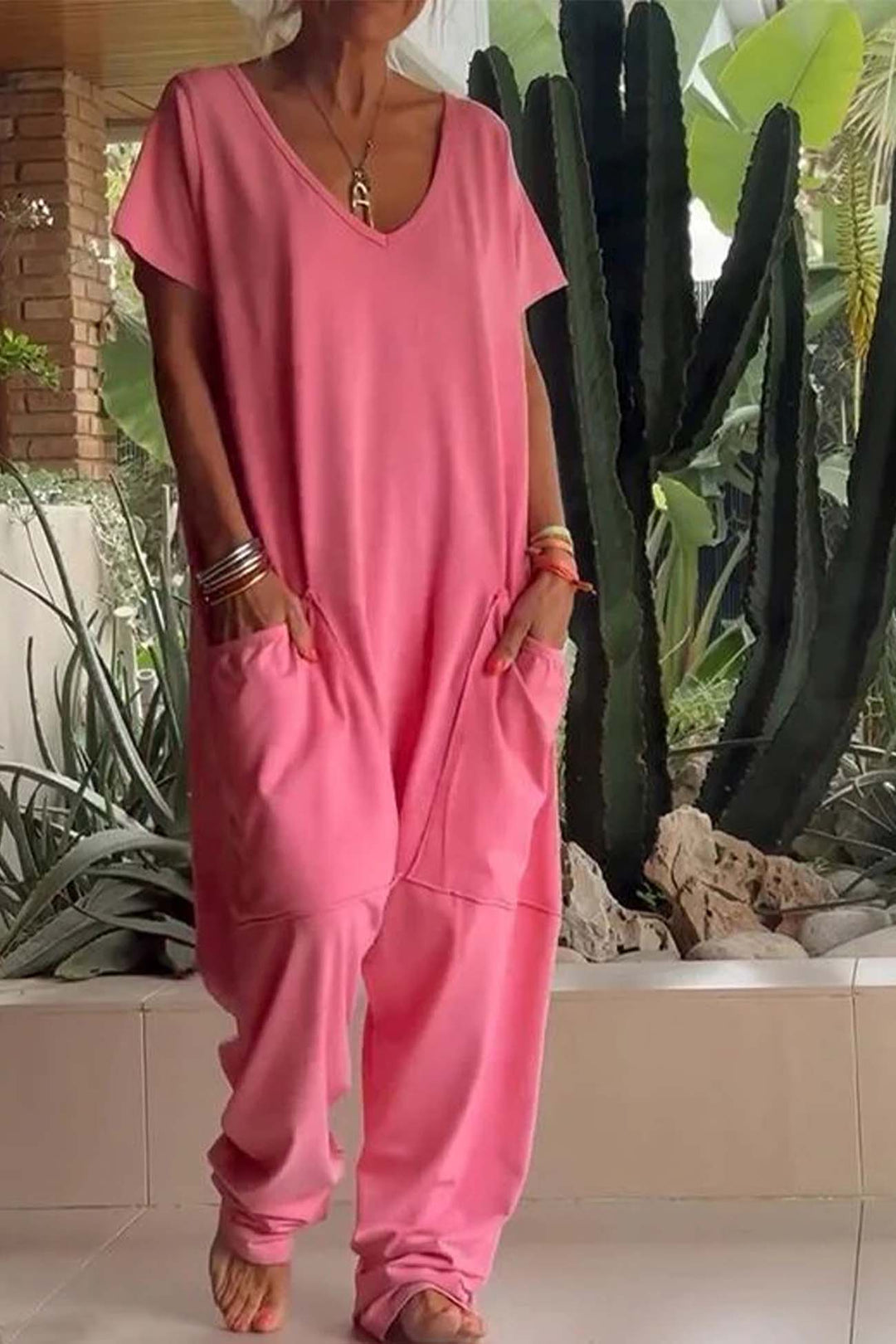 Women's V-Neck Short Sleeve Jumpsuit