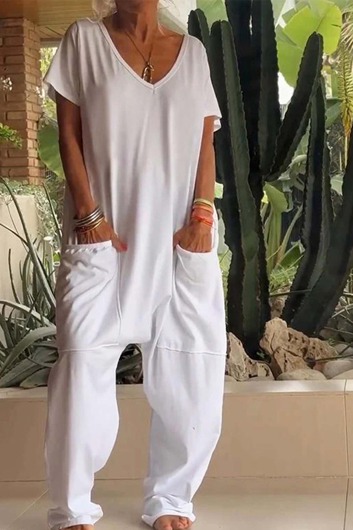 Women's V-Neck Short Sleeve Jumpsuit