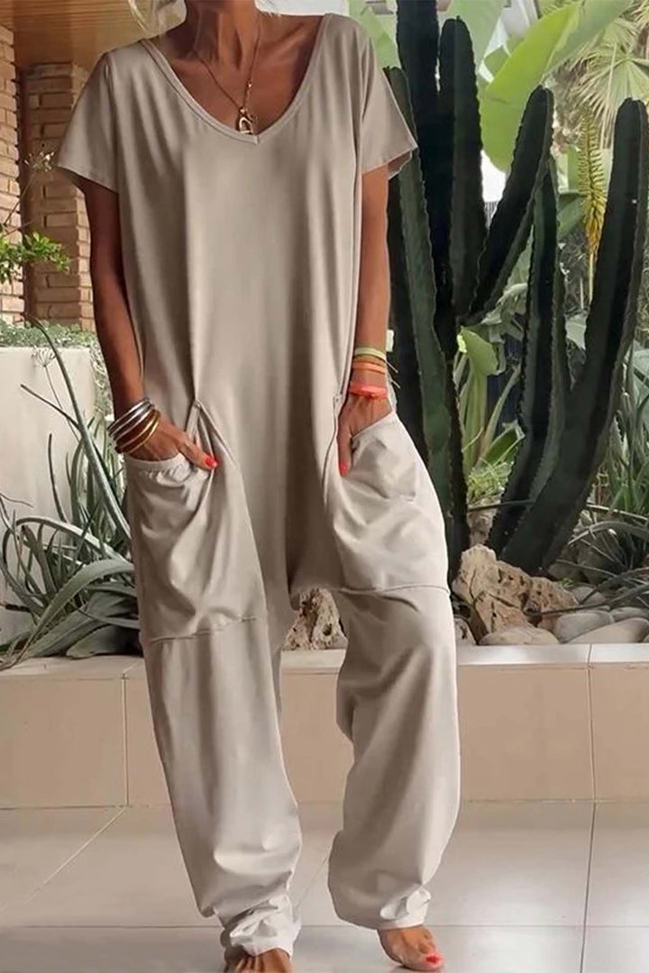Women's V-Neck Short Sleeve Jumpsuit