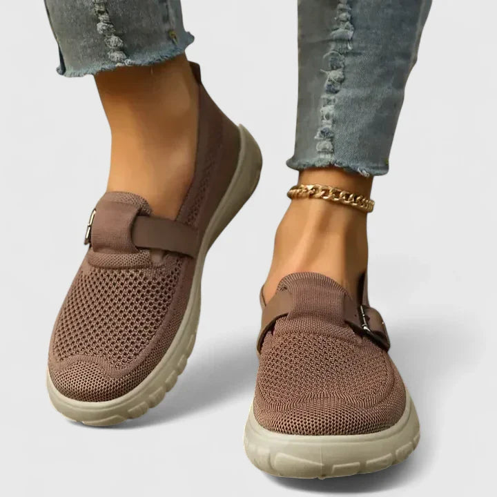 Supportive women's orthopedic loafers, ergonomic design for arch support. Comfortable casual footwear, relieves foot pain.