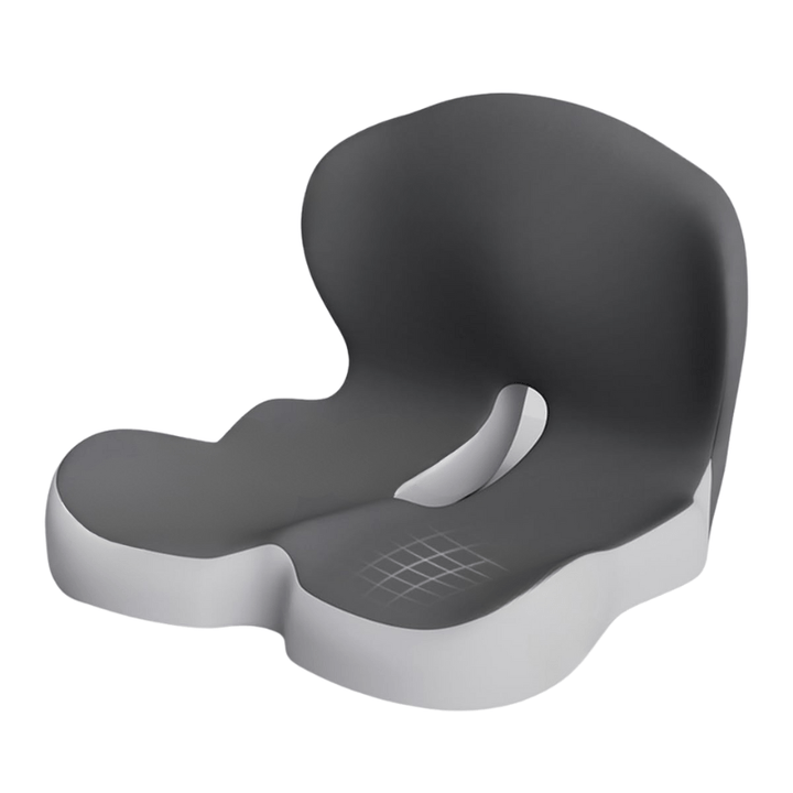 Side profile of ergonomic memory foam seat cushion, highlighting its supportive thickness & design.