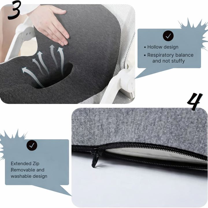 Posture support memory foam seat cushion, ergonomic design for spinal alignment & tailored comfort.