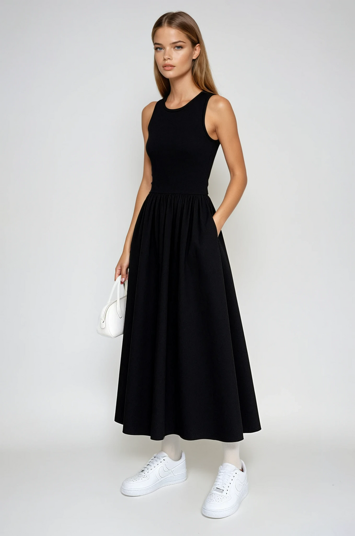 Effortless women's sleeveless maxi dress. Elegant & versatile for summer day or evening wear.