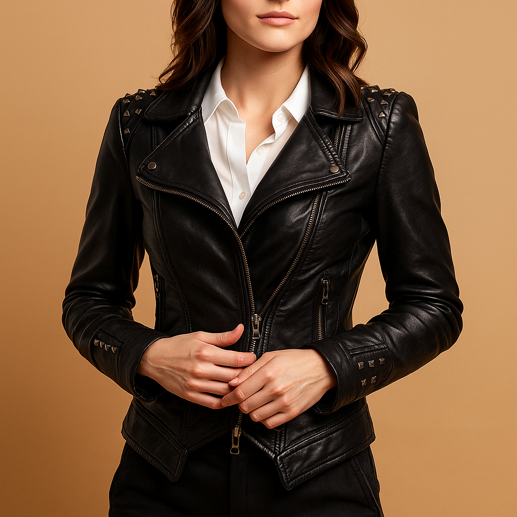 Edgy women's slim-fit quilted jacket, versatile for both casual chic and evening wear.