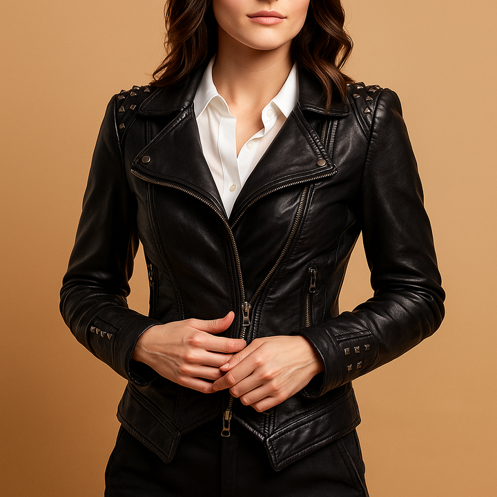 Edgy women's slim-fit quilted jacket, versatile for both casual chic and evening wear.