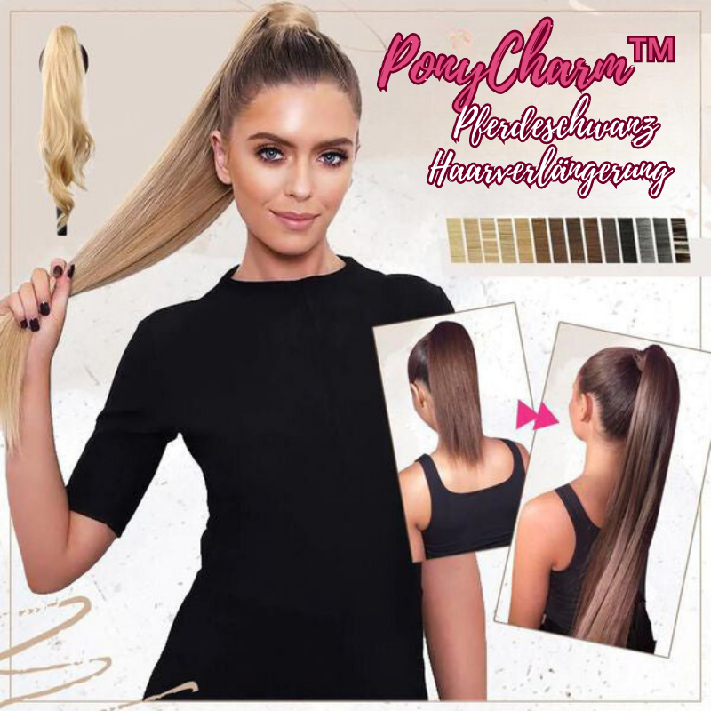 Two voluminous synthetic clip-in ponytail extensions for women. Achieve long, full hair effortlessly.
