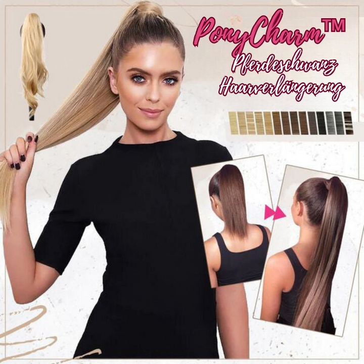 Two voluminous synthetic clip-in ponytail extensions for women. Achieve long, full hair effortlessly.